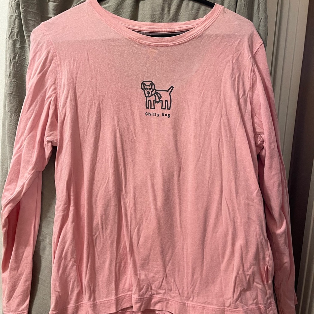 Life Is Good Pink and Gray Chilly Dog Long Sleeve Shirt - Medium